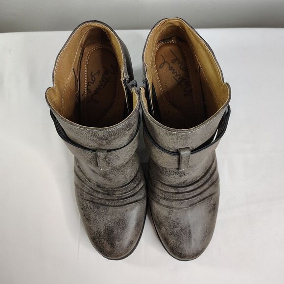 NATURAL SOUL Yeva Faux Leather Stacked Ankle Boots 9.5 Women's Grey Zip Up - Picture 3 of 7